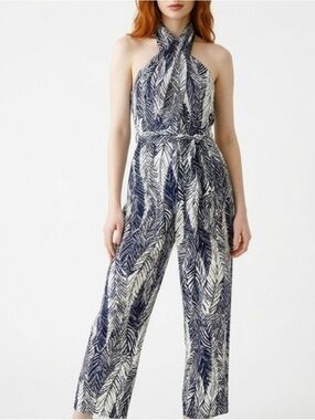Club Monaco Navy & White Printed Jumpsuit